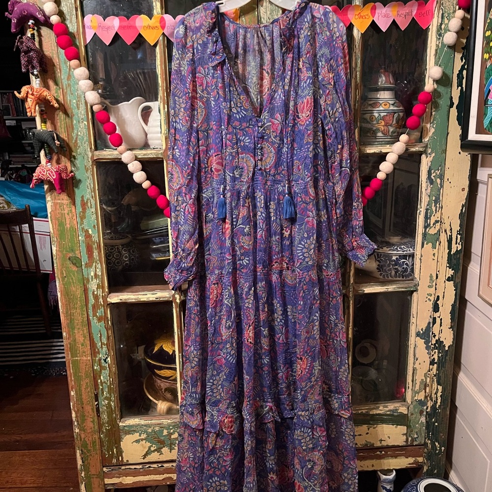 Anthropologie-Maria’s absolutely stunning printed chiffon dress in blue